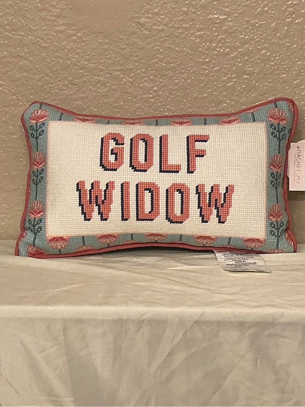 Rachel Zoe 'GOLF WIDOW' Needlepoint Accent Pillow in Pink and Light Blue